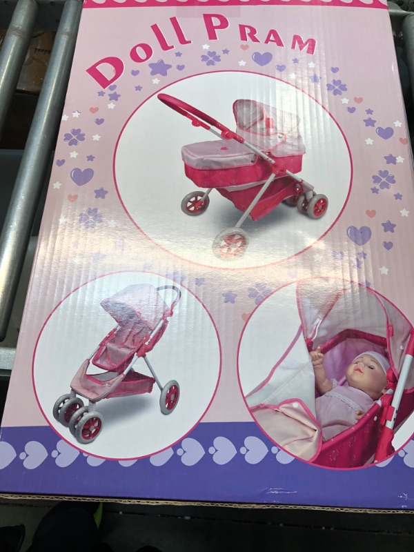 Photo 1 of Anivia Baby Doll Stroller for 18 inches Girl Dolls, Foldable Doll Pram Convertible Seat/Bed/Crib, Baby Doll Bassinet with Forward & Backward Handle, Storage Basket, Retractable Canopy Purple XRF-DA207purple