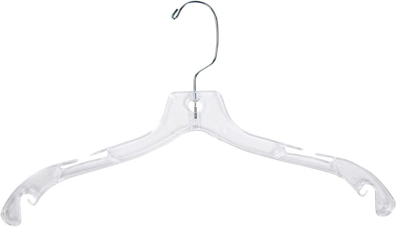 Photo 1 of Clear Plastic Dress Hangers (Case of 20) - Features a Chrome Swivel