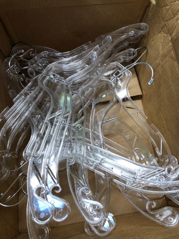 Photo 3 of Clear Plastic Dress Hangers (Case of 20) - Features a Chrome Swivel