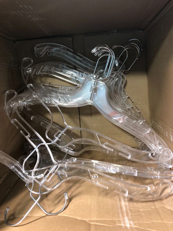 Photo 3 of Clear Plastic Dress Hangers (Case of 20) - Features a Chrome Swivel