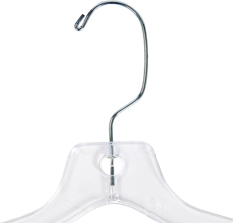 Photo 1 of Clear Plastic Dress Hangers (Case of 20) - Features a Chrome Swivel