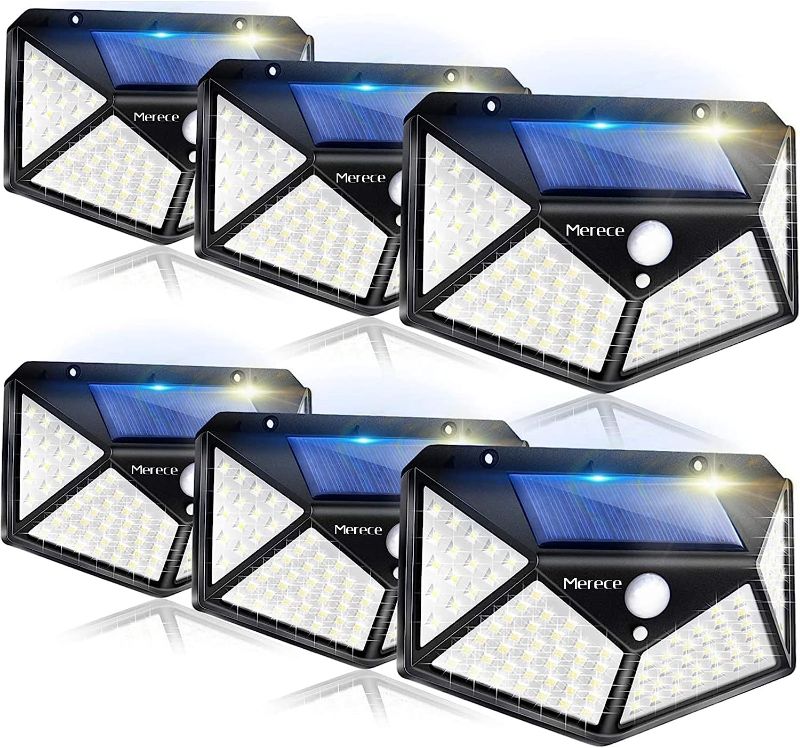 Photo 1 of Solar Outdoor Lights 6 Packs, Motion Sensor Solar Powered Lights IP65 Waterproof, 100LED/3 Modes/270° Lighting Angle, Wall Security Lights for Fence Yard Garden Patio Front Door