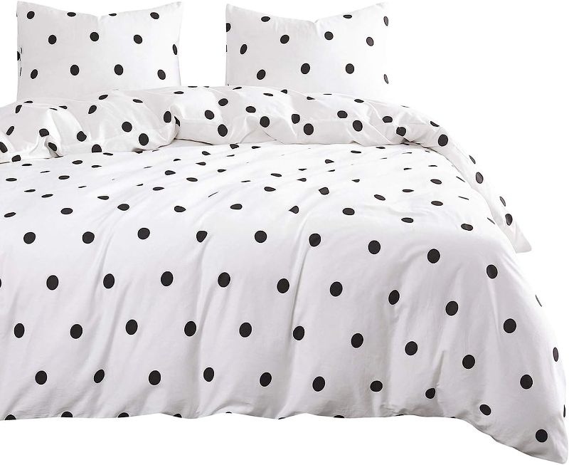 Photo 1 of 
Wake In Cloud - Polka Dot Comforter Set, 100% Cotton Fabric with Soft Microfiber Fill Bedding, Black Dotted Modern Pattern Printed on White 3PC