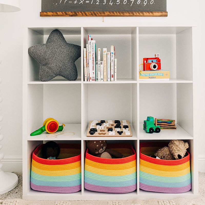 Photo 1 of 3-Pack Rope Rainbow Storage Baskets for Shelves | Rainbow Baskets for Classroom | Baby Basket for Nursery Storage | Rainbow Storage Bins & Toy Organizer | Colorful Baskets for Baby Room