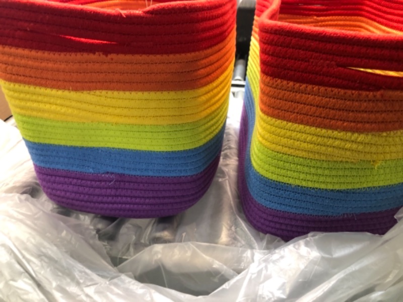 Photo 4 of 3-Pack Rope Rainbow Storage Baskets for Shelves | Rainbow Baskets for Classroom | Baby Basket for Nursery Storage | Rainbow Storage Bins & Toy Organizer | Colorful Baskets for Baby Room