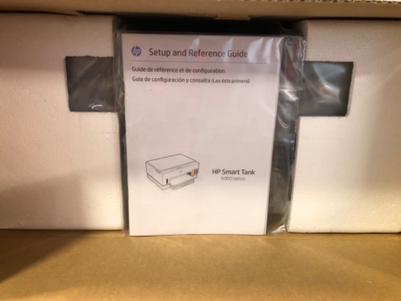 Photo 1 of HP Smart -Tank 6001 Wireless All-in-One Cartridge-free Ink Printer, up to 2 years of ink included, mobile print, scan, copy (2H0B9A)
**FACTORY SEALED--ONLY BOX OPENED PRODUCT SEALED IN ORIGINAL PACKAGING**