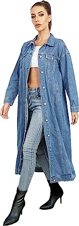 Photo 1 of Jofemuho Womens Classic Long Jean Jacket Plus Size Loose Long Sleeve Button Down Denim Jacket Trench Coat

LIGHT BLUE 4XL