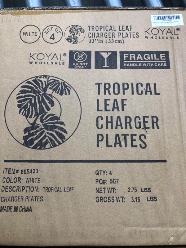 Photo 2 of 
Koyal Wholesale Monstera Tropical Leaf Charger Plates, 4-Pack Palm Leaf Charger Plates, Tropical Leaves Party Plates