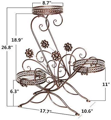 Photo 1 of AISHN 3-Tiered Scroll Classic Plant Stand Decorative Metal Garden Patio Standing Plant Flower Pot Rack Display Shelf Holds 3-Flower Pot with Modern"S" Design (Bronze)