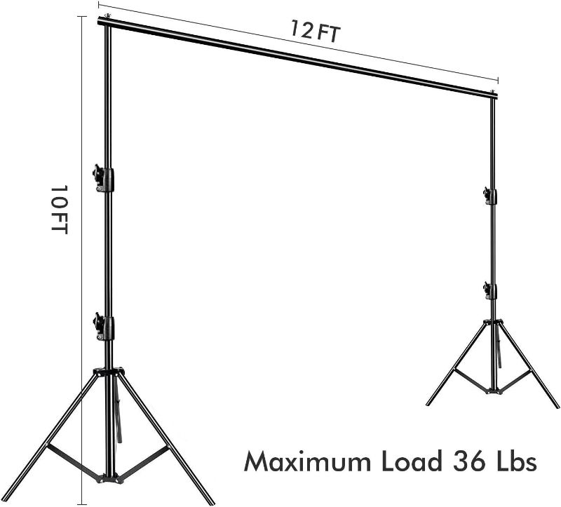 Photo 1 of SLOW DOLPHIN Photography Background Support 12ft x 10ft Heavy Duty Adjustable Backdrop Stand Kit with Photography Muslin Backdrop Clips ?Spring Clamps?Carry Bag for Photo Video Studio