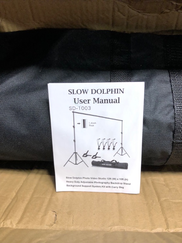 Photo 3 of SLOW DOLPHIN Photography Background Support 12ft x 10ft Heavy Duty Adjustable Backdrop Stand Kit with Photography Muslin Backdrop Clips ?Spring Clamps?Carry Bag for Photo Video Studio