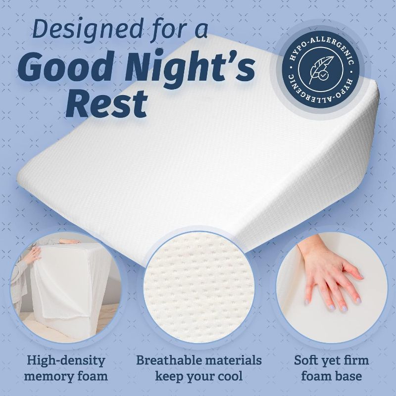 Photo 1 of Bed Wedge Pillow for Sleeping - Memory Foam Top - Reduce Neck & Back Pain, Snoring, Acid Reflux, Respiratory Problems 