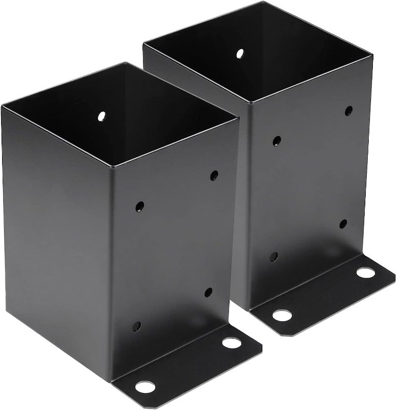 Photo 1 of 4 x 4 Post Base 2 PCS,Inner Size 3.6"x3.6"Deck Post Base,Heavy Duty Metal Black Powder Coated Post Brackets,for Pavilion Deck Railing Support Deck Base Plate, Support Bolt Down