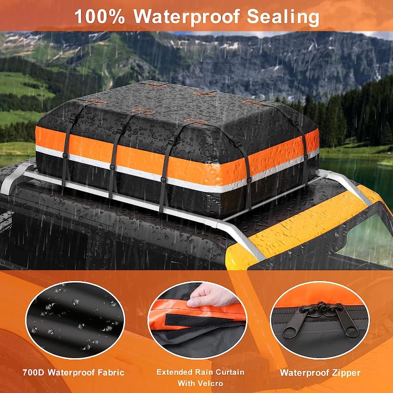 Photo 1 of Car Roof Bag, LASIEYO 20 Cubic Feet Waterproof Soft-Shell Car Rooftop Cargo Carrier Bag with Anti-Slip Mat/10 Reinforced Straps/6 Door Hooks/Luggage Lock for All Cars with Rack or Without Rack