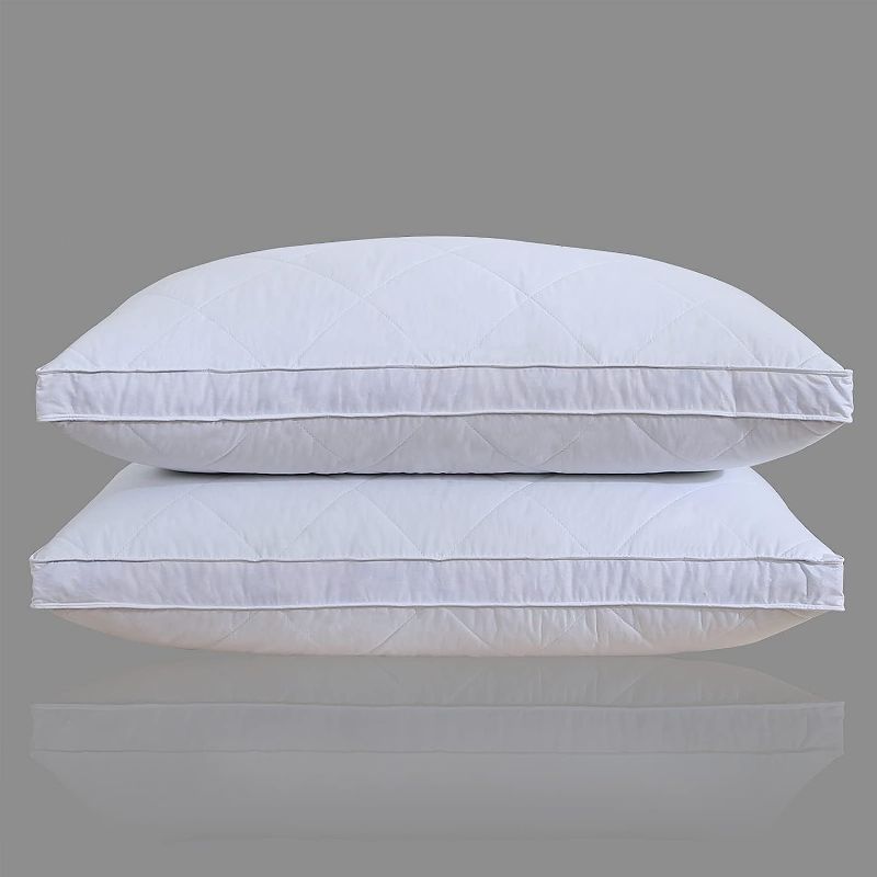 Photo 1 of 2 Pack White Goose Feather Bed Pillow - Soft 600 Thread Count 100% Cotton, Medium Firm,Soft Support Surround Fill Polyester King Size,White Solid