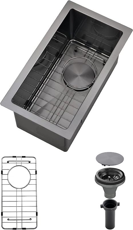 Photo 1 of 
EcoChannels Undermount Kitchen Sink, 10 x 18 Inch Single Bowl Bar Prep Sink 16 Gauge T-304 Stainless Steel Black Kitchen Sinks
