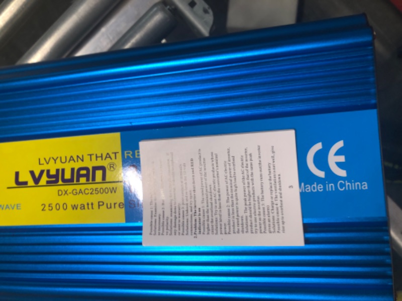 Photo 7 of LVYUAN 2500W Pure Sine Wave Power Inverter 12V DC to 110V AC with 3 AC Outlets, 1 USB Port and Dual LED Display for RV Caravan Trucks Boats and Emergency, Blue
