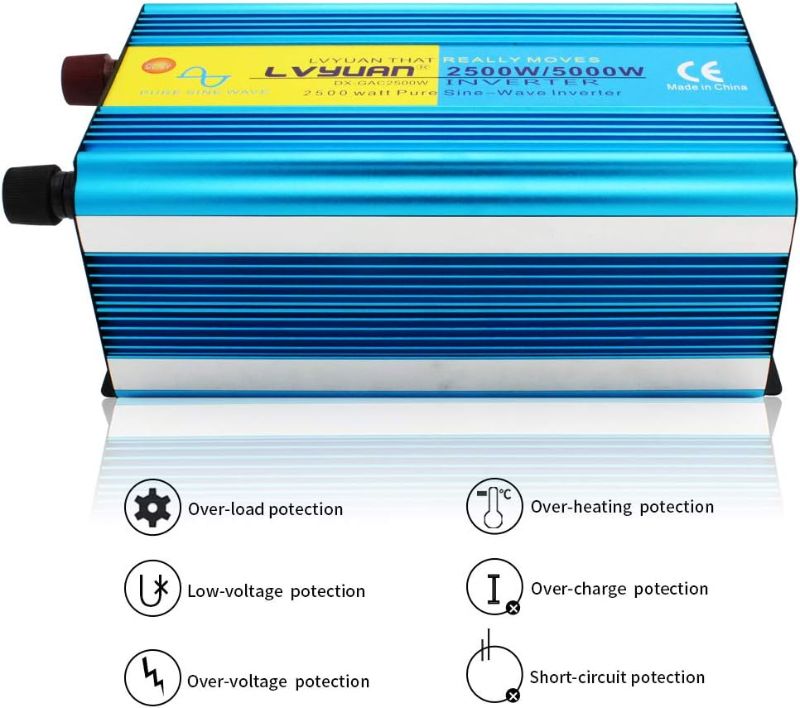 Photo 1 of LVYUAN 2500W Pure Sine Wave Power Inverter 12V DC to 110V AC with 3 AC Outlets, 1 USB Port and Dual LED Display for RV Caravan Trucks Boats and Emergency, Blue
