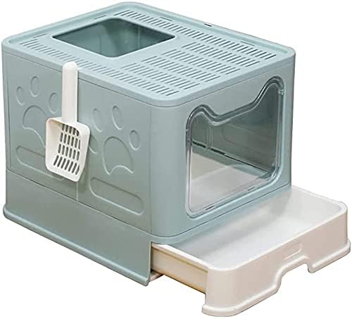 Photo 1 of AnRui Large Foldable Cat Litter Box with Lid, Top Entrance Anti-Splashing Enclosed Cat Toilet Box with Scoop Drawer Type Cat Litter Pan Easy to Clean High Sided Pet Litter Box (Green)
