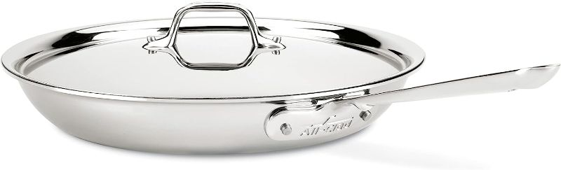 Photo 1 of All-Clad D3 Stainless Cookware, 12-Inch Fry Pan With Lid, Tri-Ply Stainless Steel, Professional Grade, Silver