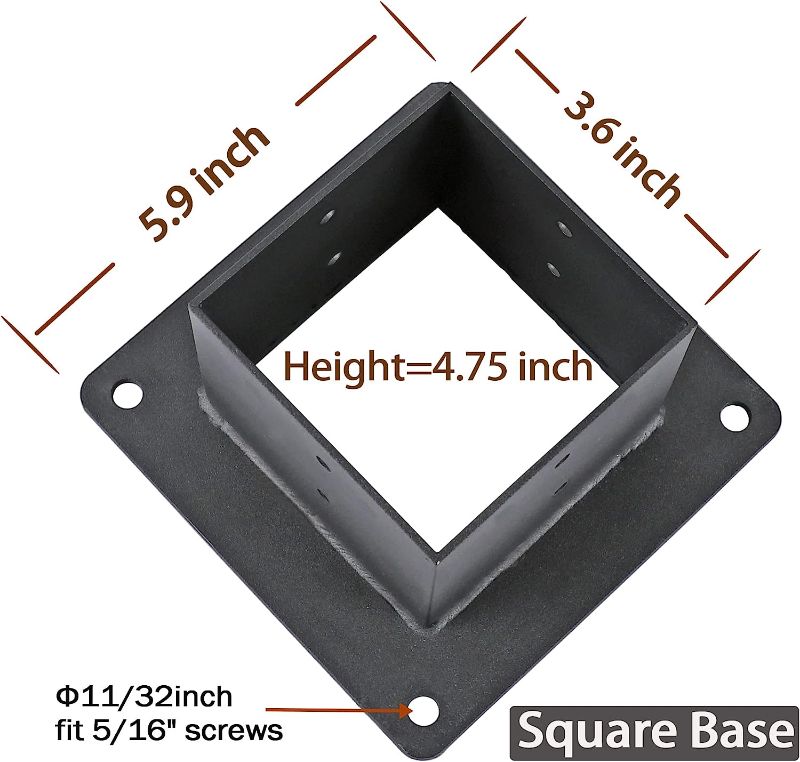 Photo 1 of Antsky 4 Pack 6x6(Actual Size: 5.5x5.5) Stainless Steel Flange Anchor Base for Wood Posts/Beams, Deck Railing/Pergola/Gazebo Hardware (Black Finish) Actual Size?5.5x5.5"