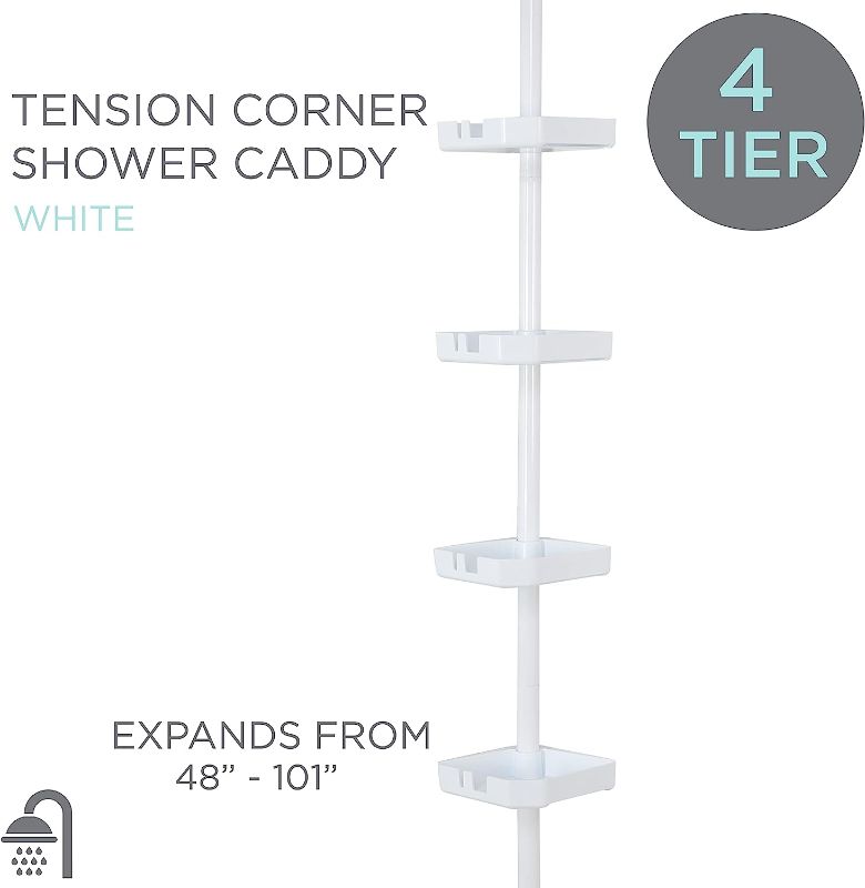 Photo 1 of Bath Bliss 4 Tier Shelf Tension Adjustable Corner Storage Organizer Bathroom in Matte White Shower Caddy