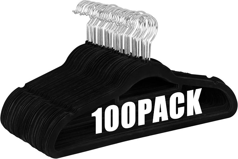 Photo 1 of SUPER DEAL 100 Pack Black Velvet Hangers for Coat Suit Pants Dress Non-Slip Notched Clothes Hangers Premium 360 Degree Swivel Heavy Duty Hook for Closet