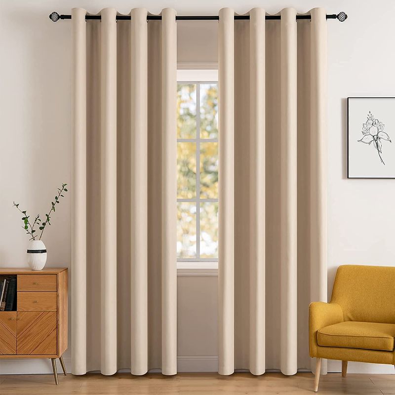 Photo 1 of MIULEE Room Darkening Curtains Thermal Insulated Drapes Solid Window Treatment Set Grommet Top Light Blocking Blackout Curtain for Living Room/Bedroom 2 Panels 52 x 84 inch Beige