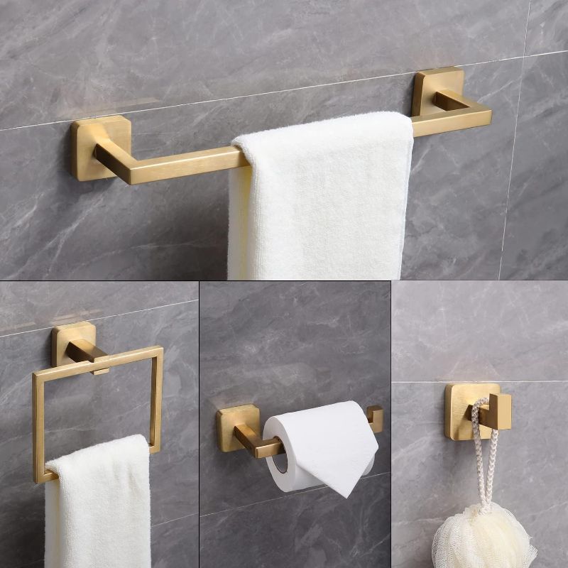 Photo 1 of Ntipox 4 Pieces Brusehd Gold Bathroom Hardware Accessories Set,Stainless Steel Square 16" Hand Towel Bar Set Gold, Toilet Paper Holder, Towel Ring Wall Mounted…
