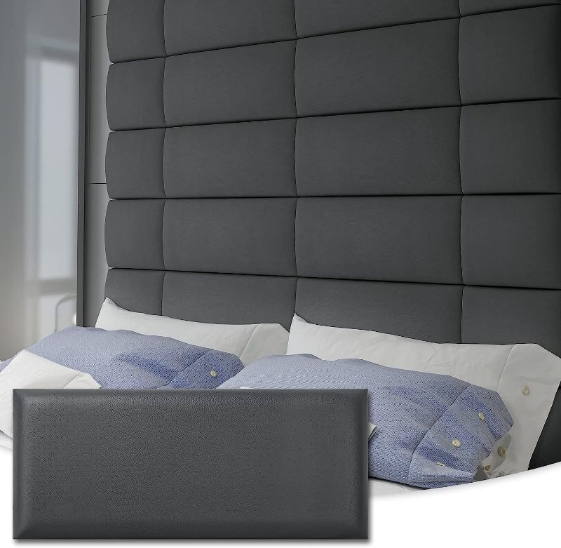 Photo 1 of Art3d Adjustable Wall Mounted Upholstered Headboard for King, Twin, Full and Queen, Reusable and Removeable Padded Wall Panels, Interchangeable Bed Panels in Black (12 Panels, 9.84" x 23.6") 9.84" x 23.6" x 1.18" Black 12