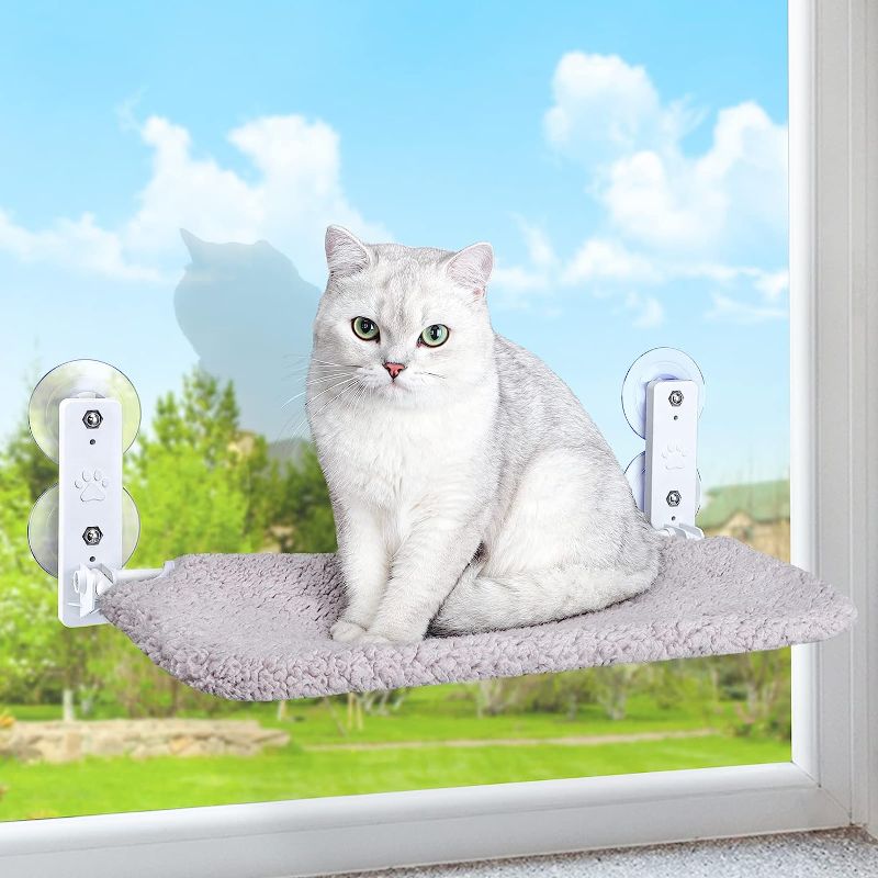 Photo 1 of AIPERRO Cat Window Perch, Cat Hammock with Screws & 4 Powerful Suction Cups 2 Installation Types, Cat Window Seat with Steel Frame, Cordless Window Bed for Indoor Cats