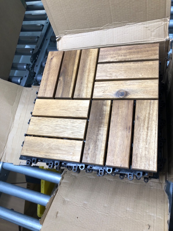 Photo 4 of A9 FURNI 12-Slat Acacia Wood Teak Color Waterproof Outdoor & Indoor Flooring Interlocking Deck Tiles (10pcs,12''x12'') - Great Balcony Wooden Garden Decking Tile & Perfect Patio Paver Kits