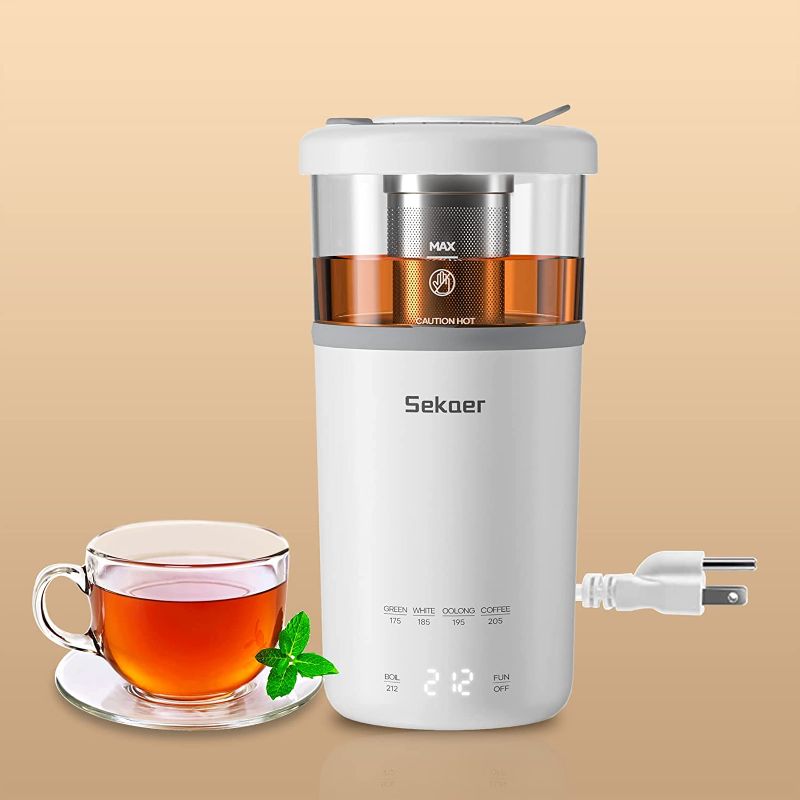 Photo 1 of 
Sekaer Travel Electric Tea Kettle, Portable Small Mini Hot Glass Teapot Maker with Infuser, 350ML&400W Fast Heat Personal Water Boiler, BPA-Free White