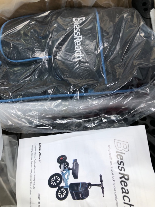 Photo 1 of BlessReach Knee Scooter, All Terrain Foldable Knee Scooter Walker, Disc Brake Knee Walker for Foot Injuries Compact Crutches Alternative Blue