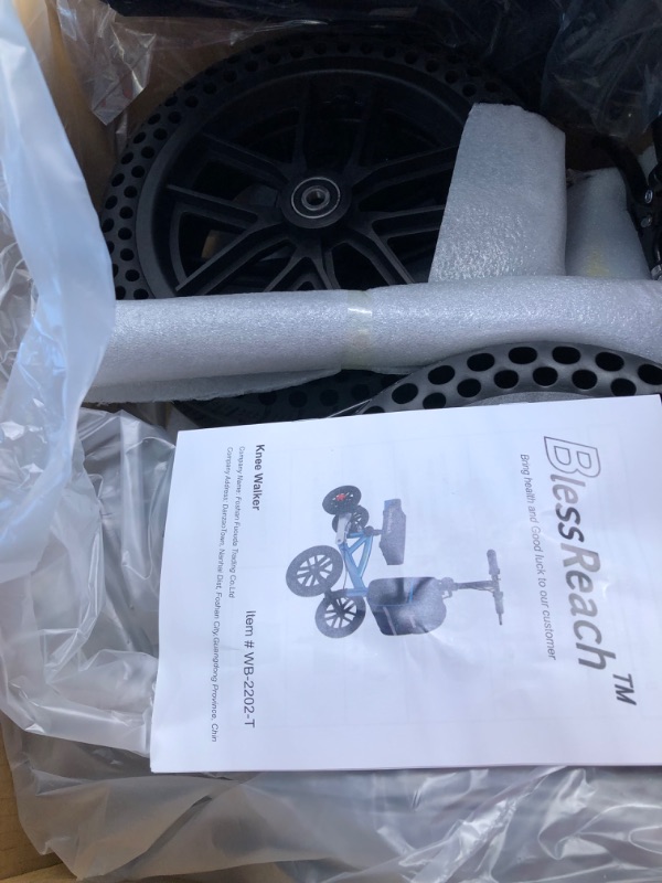 Photo 1 of BlessReach Knee Scooter, All Terrain Foldable Knee Scooter Walker, Disc Brake Knee Walker for Foot Injuries Compact Crutches Alternative Blue