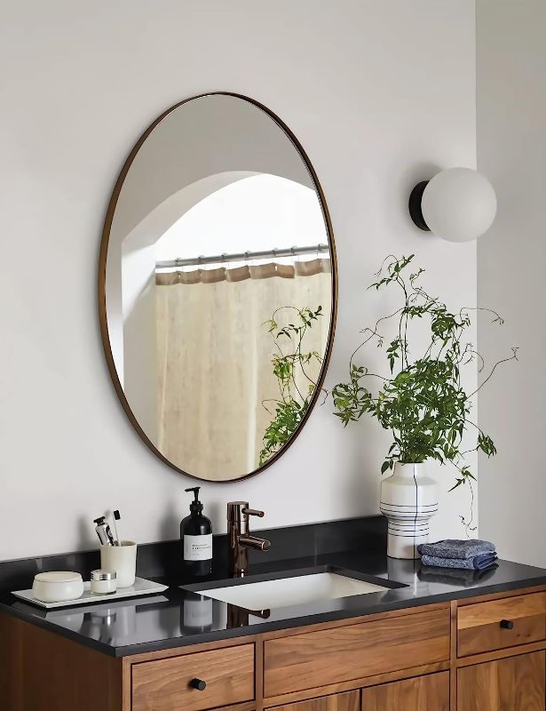 Photo 1 of ANDY STAR Bronze Oval Mirror, 24x36'' Large Brushed Bronze Bathroom Mirror, Oval Wall Mirror for Bathroom Oval Vanity Mirror in Stainless Steel Frame Wall Mount Horizontal or Vertical