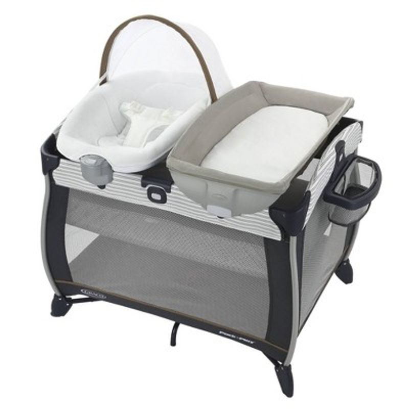 Photo 1 of Graco Pack 'n Play FoldLite Playard | Lightweight Travel Pack 'n Play with Easy, Compact Fold, Sawyer , 36.5x28.5x30 Inch (Pack of 1)