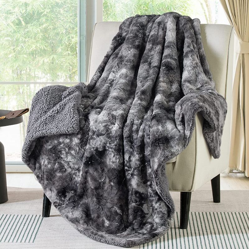 Photo 1 of Bedsure Fuzzy Blanket for Couch - Grey, Soft and Warm Sherpa, Cozy and Furry Faux Fur, Reversible Throw Blankets for Sofa and Bed, 50x60 Inches