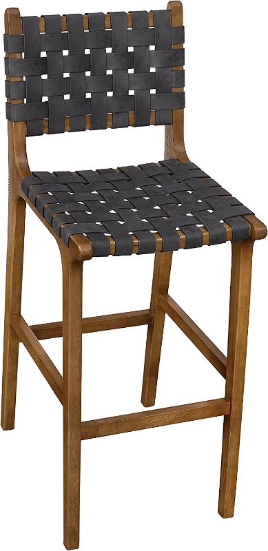 Photo 1 of Ball & Cast Upholstered bar stools with Back, Solid Wood Frame and Faux Leather Woven Strips, bar Height Stool Dark Grey, Fully Assembled (HSA-1110-30)