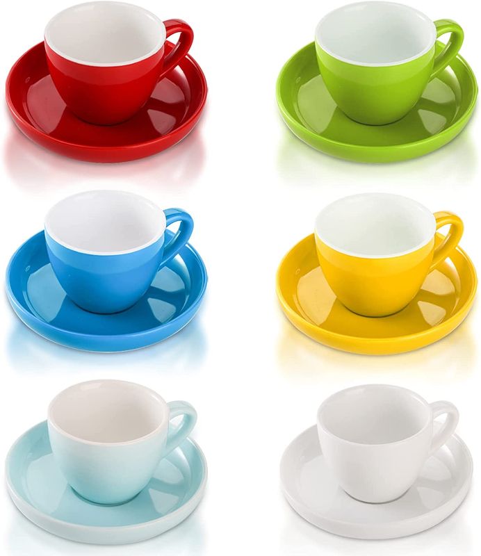 Photo 1 of Gh colorful cafe 13 pc 3 oz cups & 4 in saucer set w/metal rack