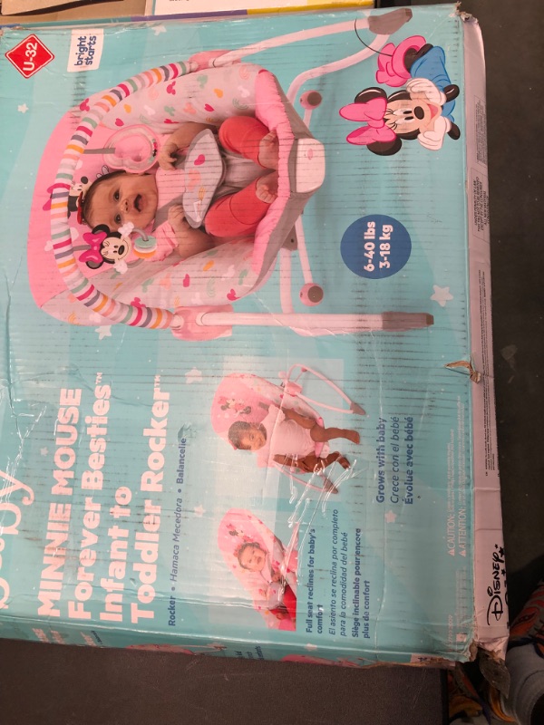 Photo 3 of Bright Starts Disney Baby Minnie Mouse Infant to Toddler Rocker with Vibrations and Removable Toy Bar - Forever Besties, Newborn + Minnie Forever Besties