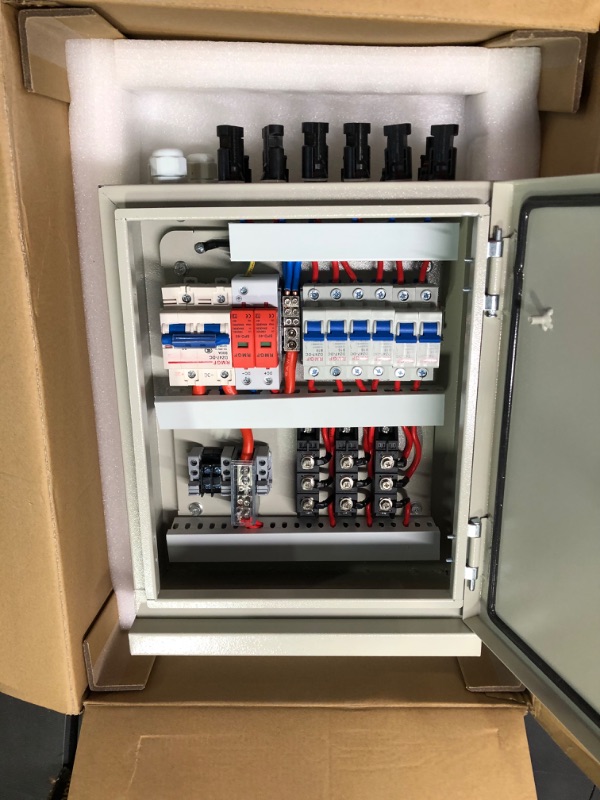 Photo 3 of Gx Electrical - Solar Combiner Box with 6 Strings, 80 A Circuit Breakers. This photovoltaic Combiner Box is Suitable for Off-Grid Solar Power Generation Systems. Milk Grey