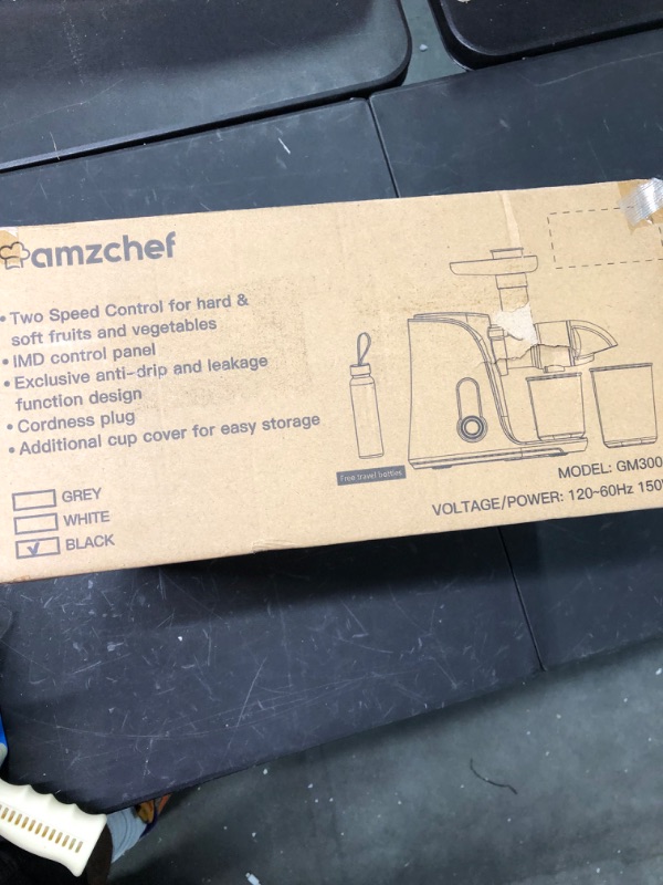 Photo 4 of AMZCHEF Slow Masticating Juicer Bundled with Slicer Shredder Attachments, Cold Press Juicer With Silent Motor and Reverse Function,3 Interchangeable blades for Juicing and Shredding Cheese