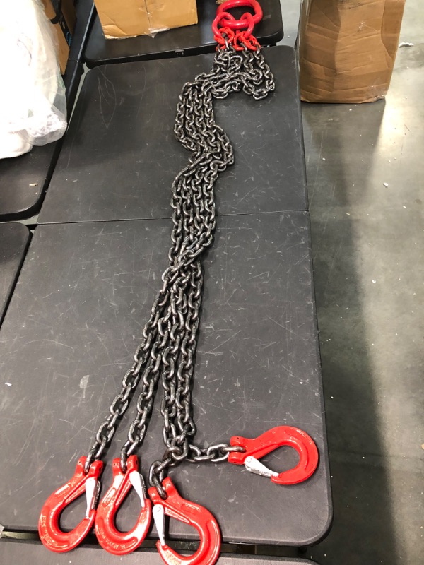 Photo 2 of AHXF Chain Sling Four Legs Chain Sling Chain Sling 0.6 Ton Iron Oil Drum Lifter, Clamp Plastic Bucket Barrel Oil Tank G80 Chain Sling Ports, Wharfs, Steel, Machinery, Installation (Size : 1m)