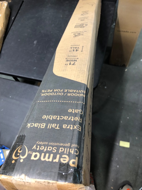 Photo 3 of Perma Child Safety Indoor/Outdoor Retractable Baby Gate 41" Tall, Extends to 71" Wide, Black Black 41" Tall x 71" Wide
