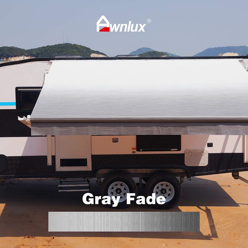 Photo 1 of AWNLUX RV Awning Fabric Replacement Waterproof Vinyl Shade Screen for Awnings Camping Universal Fit Fabric Sun Shade UV Sun Blocker Canopy RV Awning Shade Shelter Gray Fade-10'(Fabric 9'2")