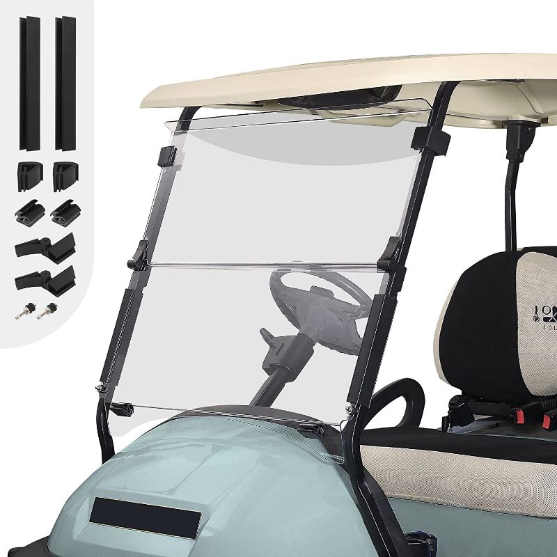 Photo 1 of 10L0L Golf Cart Windshield for Club Car Precedent Gas or Electric(04-Up), Clear/Tinted Fold Down Windshield Anti-UV Impact Resistant - 37.5" W X 33.6" H