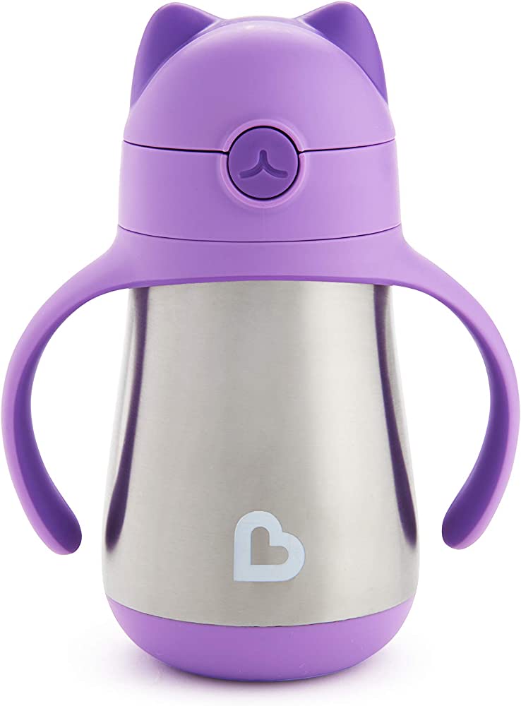 Photo 1 of Munchkin Cool Cat Stainless Steel Straw Cup, 8 Ounce, Purple
