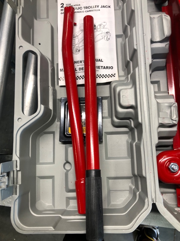 Photo 3 of BIG RED Hydraulic Trolley Service Lift Jack/Portable Floor Jack with Special Slow Release and Blow Mold Carrying Storage Case : 2 Ton (4,000 lb) Capacity, Red,T82012GS slow release RED