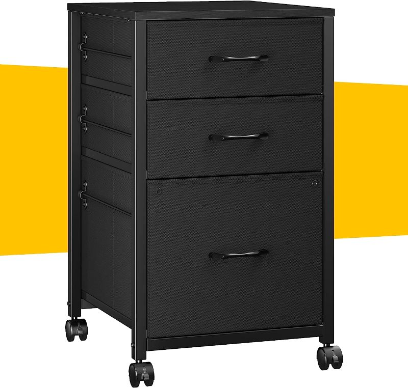 Photo 1 of  3 Drawer File Cabinets for Home Office Small Rolling Filing Cabinets with Wheels fits A4, Letter,Legal Size Office Fabric Vertical Filing Cabinet
